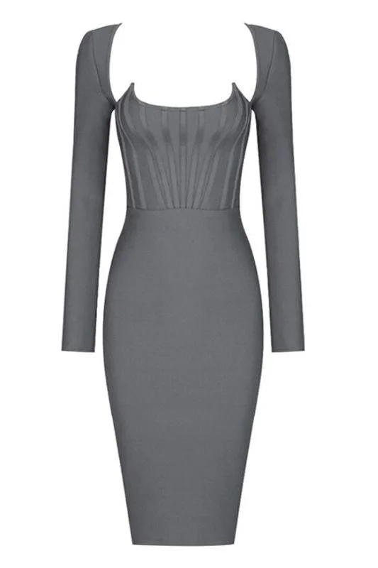 Cia Long Sleeve  Bandage Dress - Steel Grey