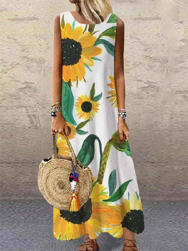 Floral Print Round Neck Maxi Dress