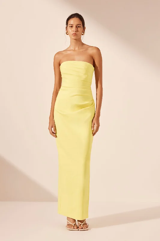 LANI STRAPLESS DRAPED MAXI DRESS - LEMON