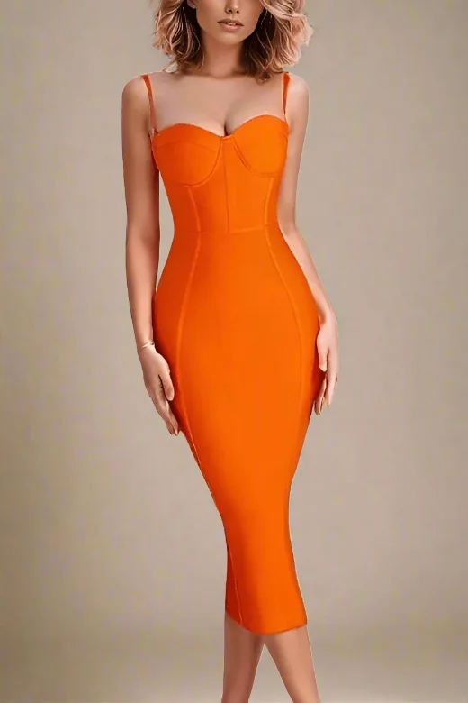 Lina Bandage Midi Dress - Apricot Orange