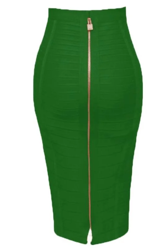 Pencil High Waist Bandage Knee Length Knitted Skirt - Emerald Green