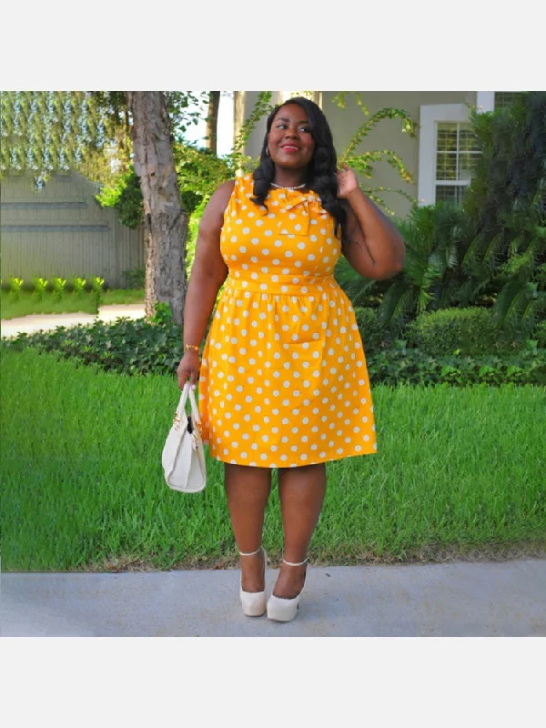 Plus Size Bow Dots Sleeveless Knee Length Dresses