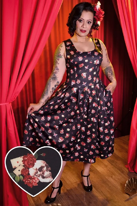 Amanda Rockabilly Skull & Rose Swing Dress