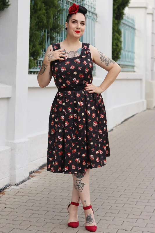 Amanda Rockabilly Skull & Rose Swing Dress