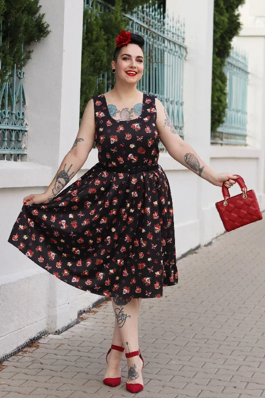 Amanda Rockabilly Skull & Rose Swing Dress