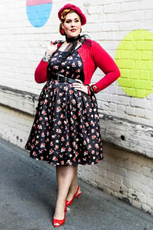 Amanda Rockabilly Skull & Rose Swing Dress