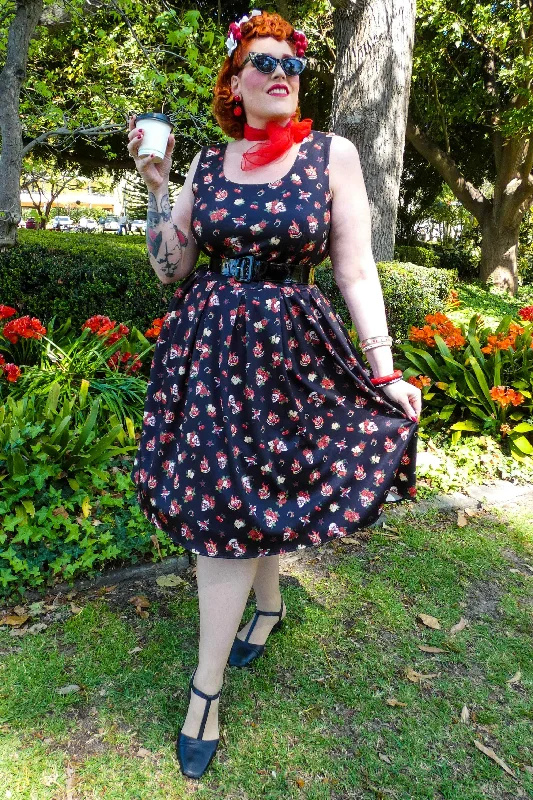 Amanda Rockabilly Skull & Rose Swing Dress