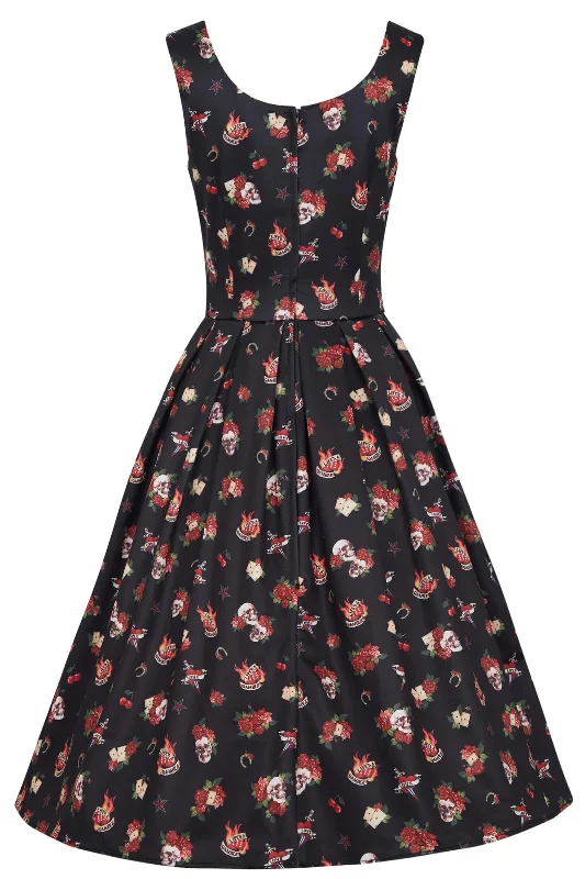 Amanda Rockabilly Skull & Rose Swing Dress