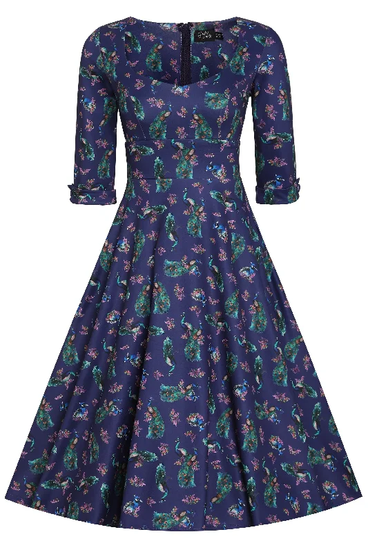 Scarlette Purple Peacock Mid Calf Dress