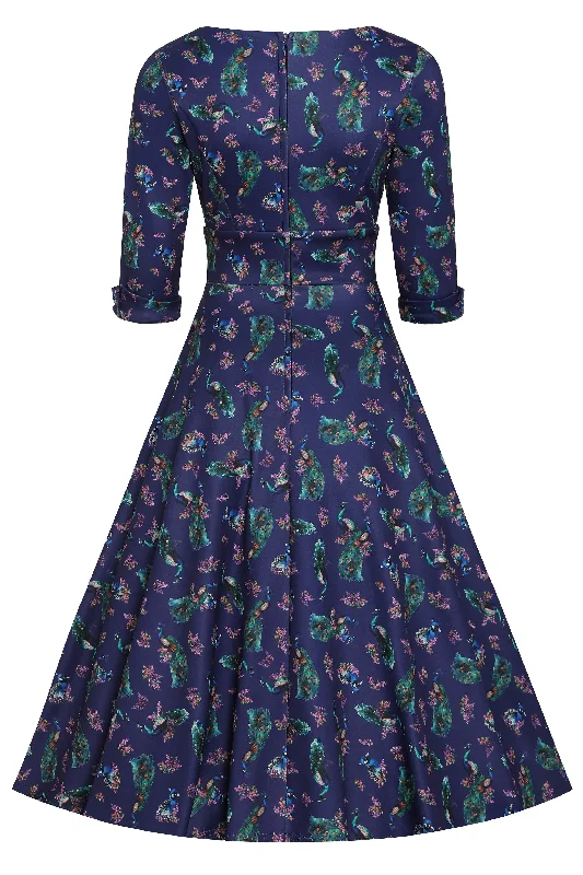 Scarlette Purple Peacock Mid Calf Dress