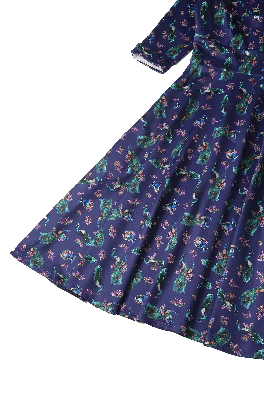 Scarlette Purple Peacock Mid Calf Dress