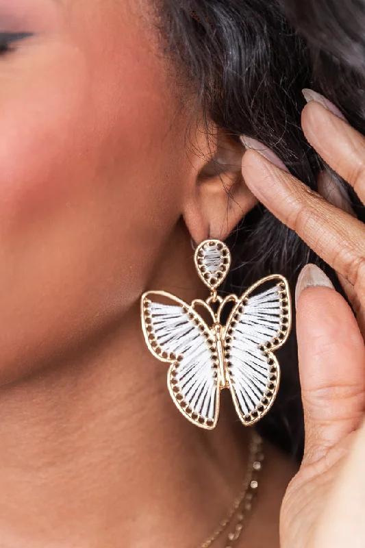 White Butterfly Earrings