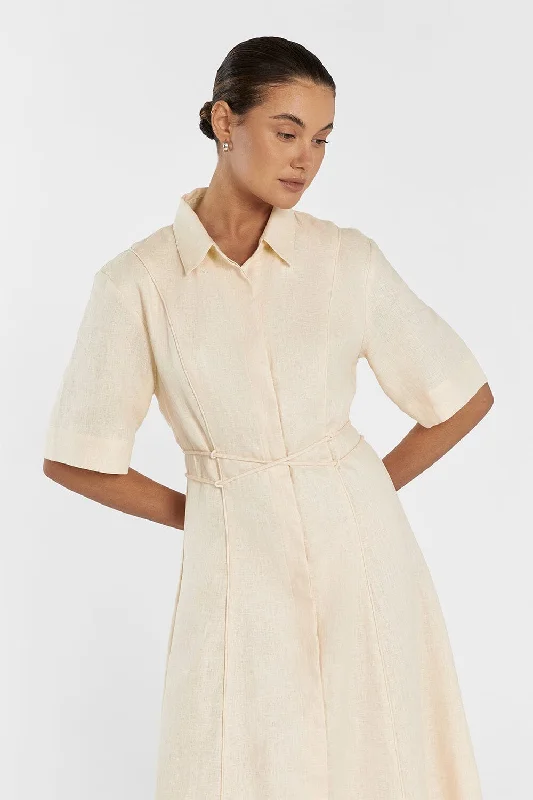 ASTRID LEMON LINEN MIDI DRESS