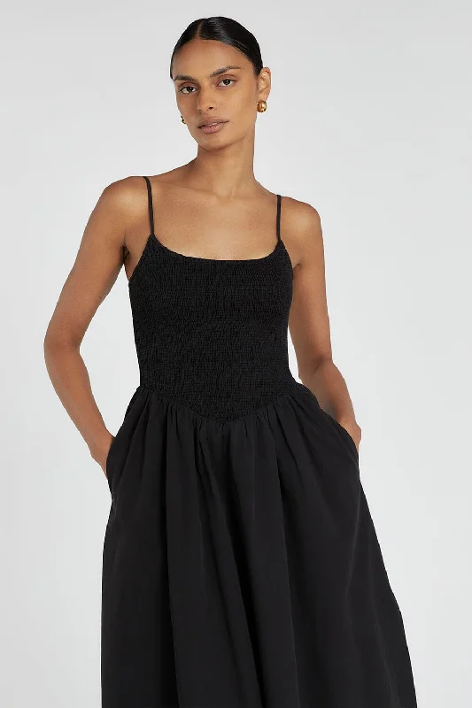 MILANO BLACK COTTON MIDI DRESS