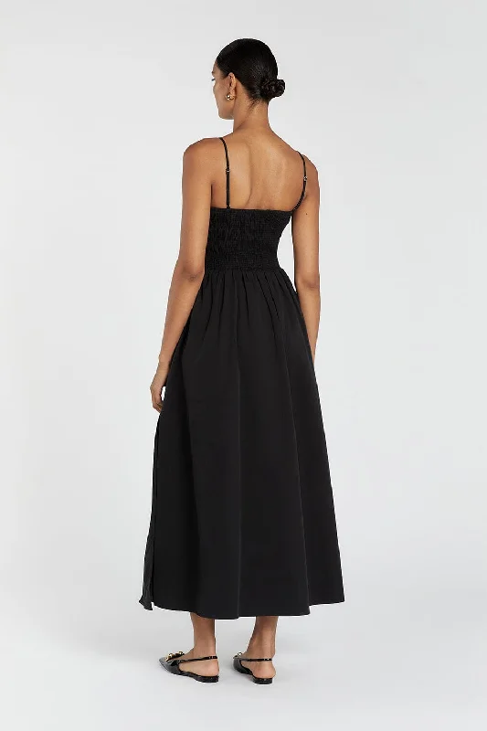 MILANO BLACK COTTON MIDI DRESS