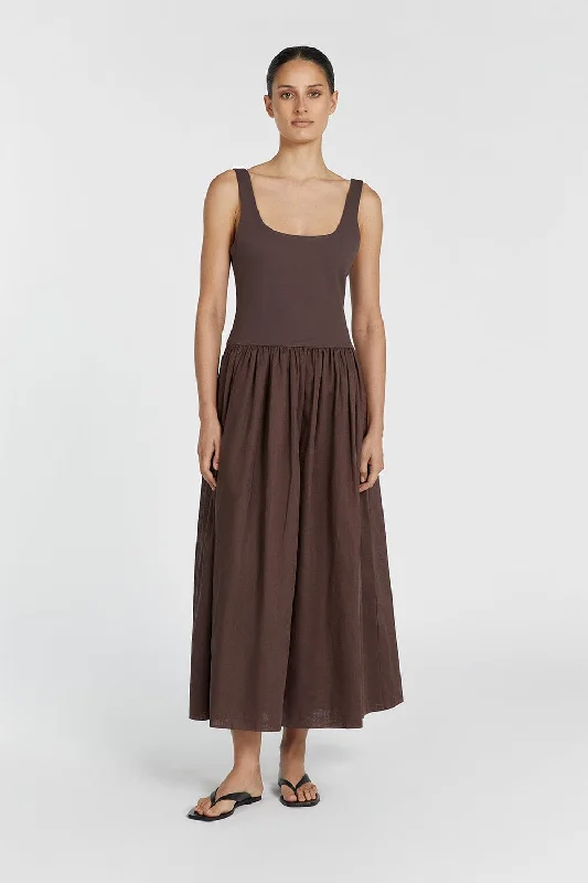 MON CHOCOLATE SCOOP NECK MIDI DRESS