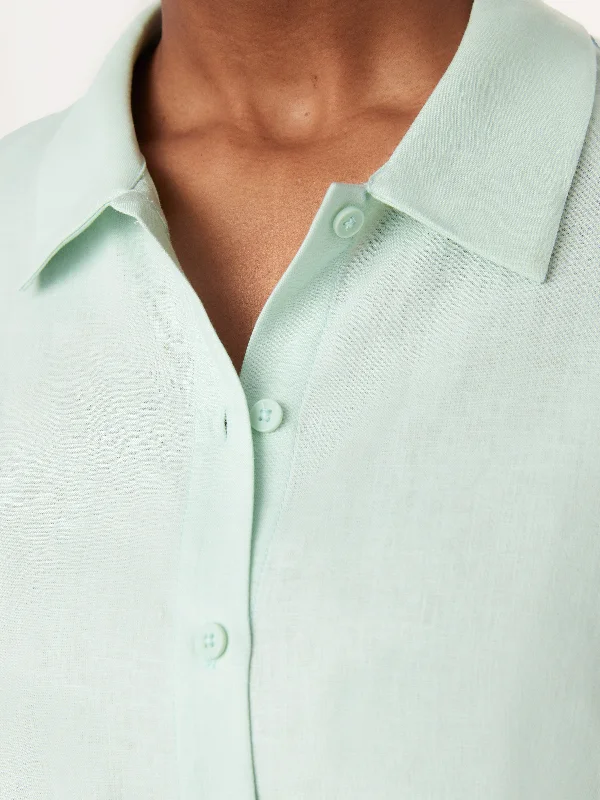 The Cropped Linen Blend Shirt in Seafoam