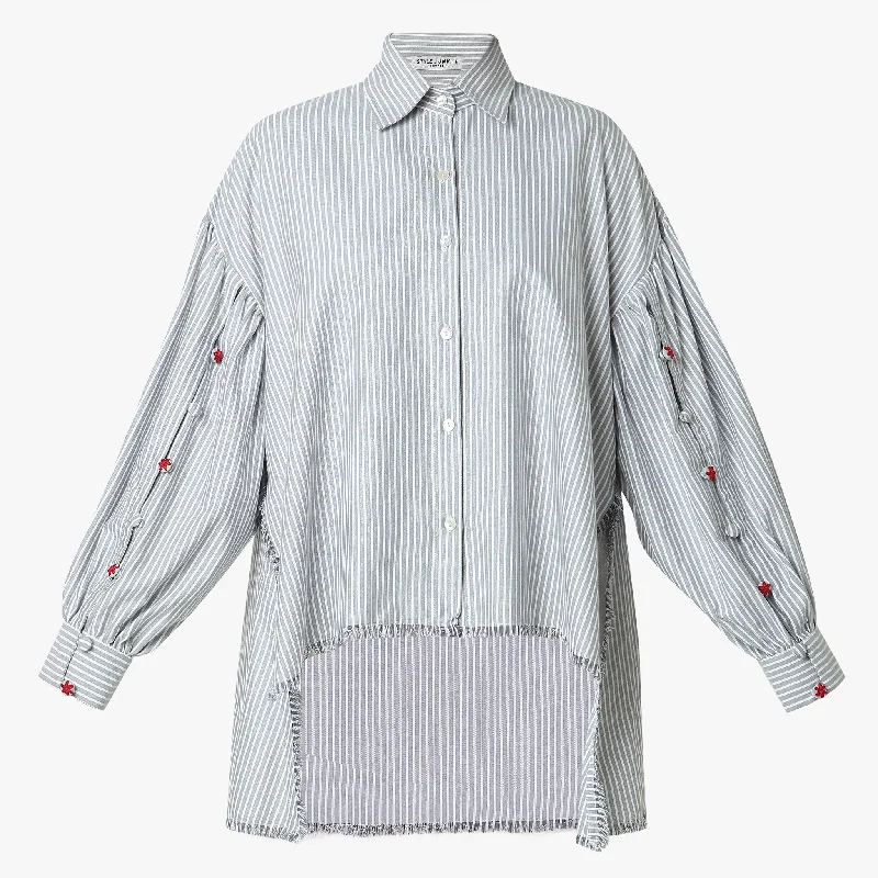 11:11 Oversized High-Low Frayed Hem Shirt