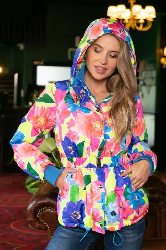 AUGUTINE ""Zara"" Fluro floral hooded puffer jacket! 10-12