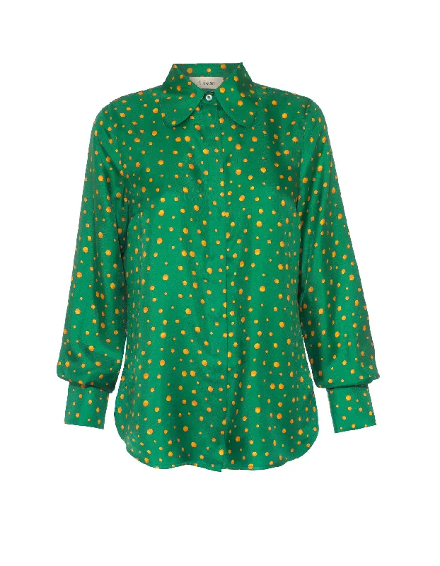 Bailey Green Polka Dot Print Silk Twill Shirt