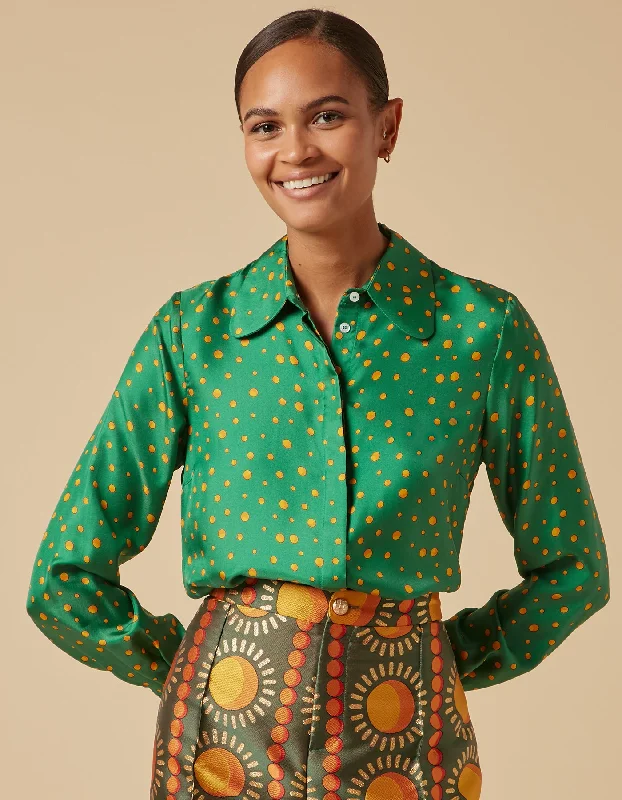 Bailey Green Polka Dot Print Silk Twill Shirt