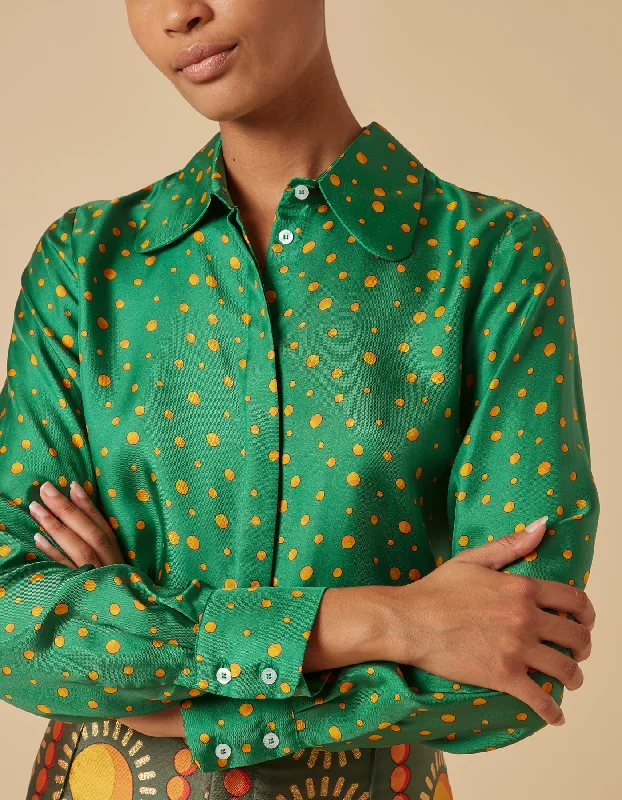 Bailey Green Polka Dot Print Silk Twill Shirt