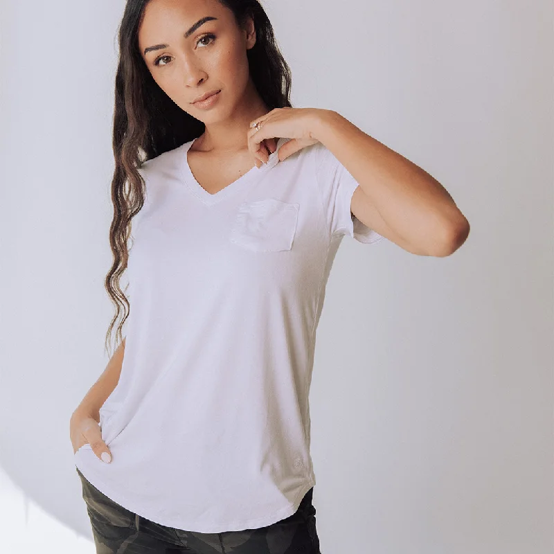 Basic V Neck Tee, Bamboo White