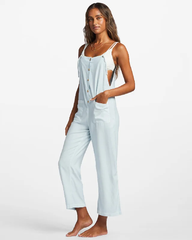 Beach Cruiser Wide-Leg Overalls - Light Chambray