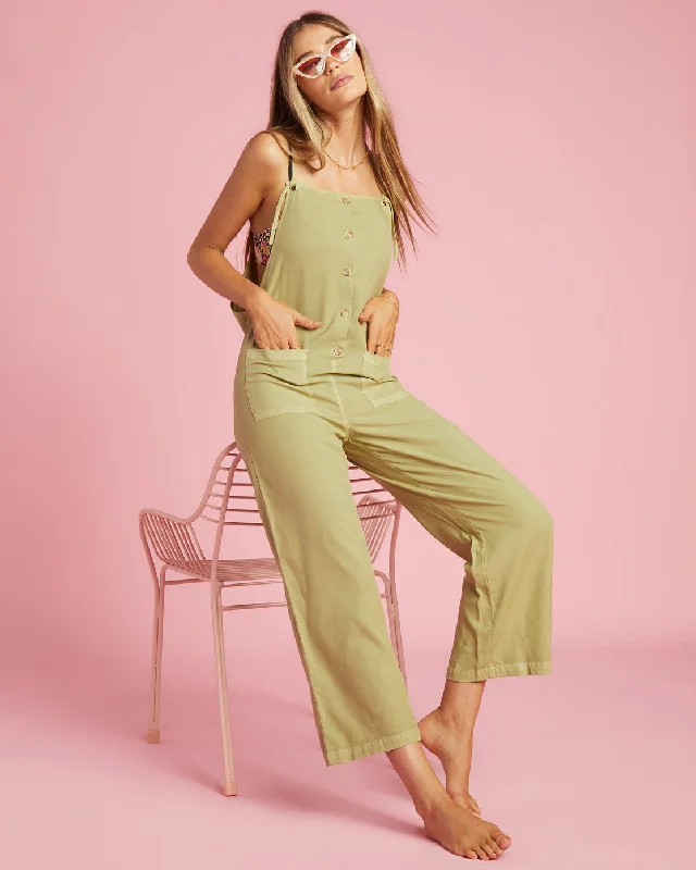 Beach Cruiser Wide-Leg Overalls - Avocado