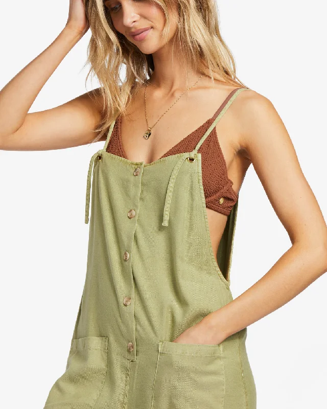 Beach Cruiser Wide-Leg Overalls - Avocado