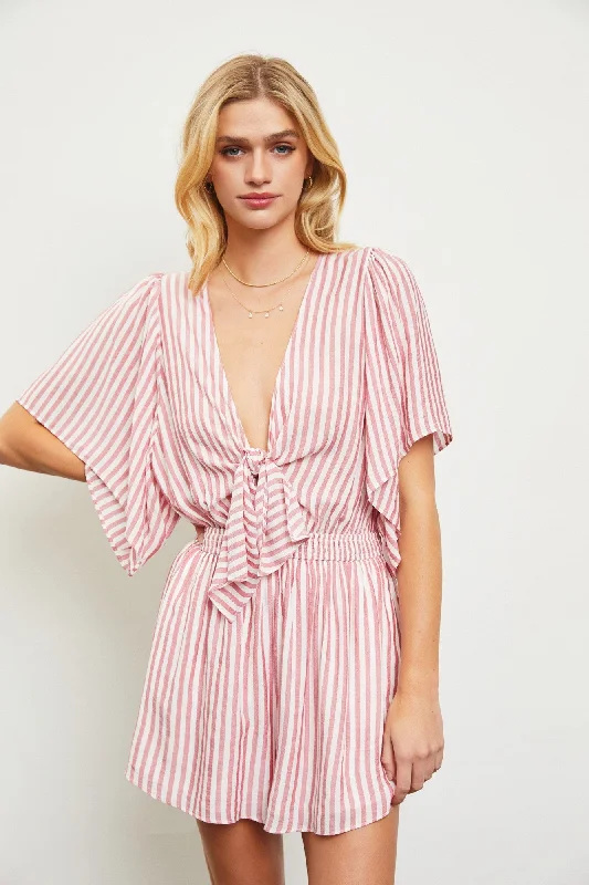 Bethanny Stripe Romper in Red