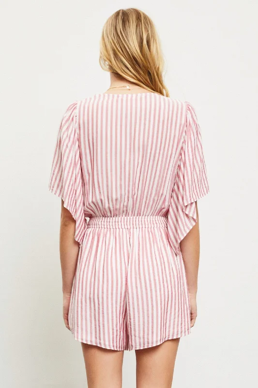 Bethanny Stripe Romper in Red