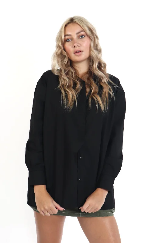 Black Boxy Button Down Shirt