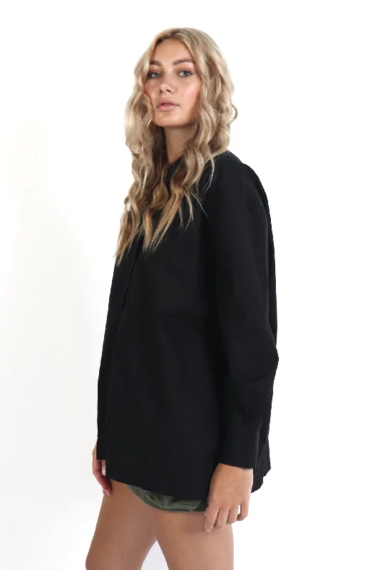 Black Boxy Button Down Shirt