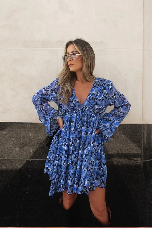 Blue Floral Chiffon Romper