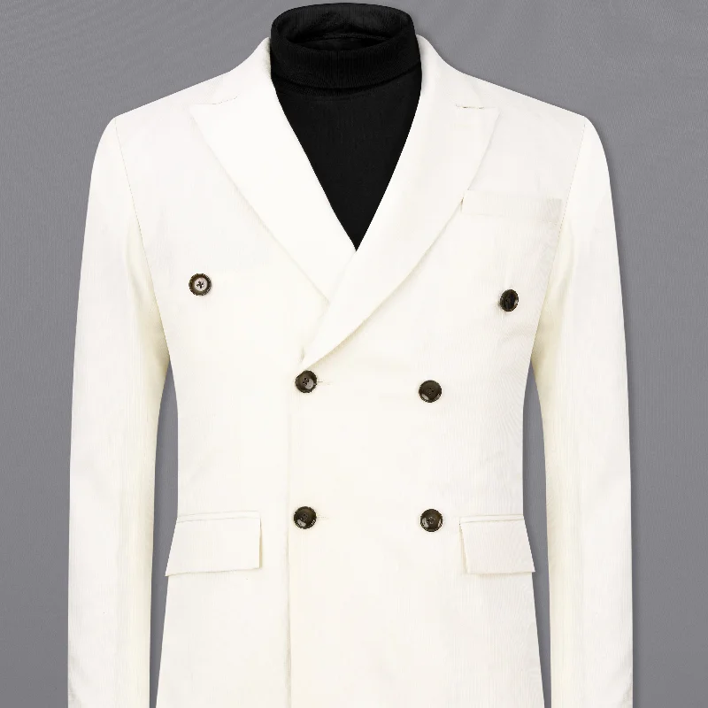 Bright White Double Breasted Premium Cotton Blazer