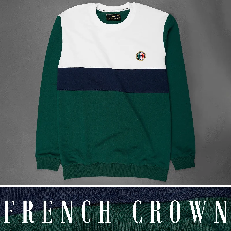 Bright White with Mirage Blue and Everglade Green Colour Block Sweatshirt