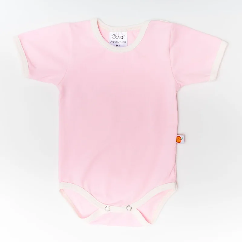 Short-sleeve baby body ""Light Pink/Ecru""