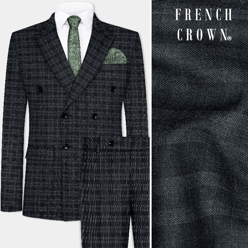 Bunker Gray With Vampire Plaid Wool Blend Double Breasted Suit