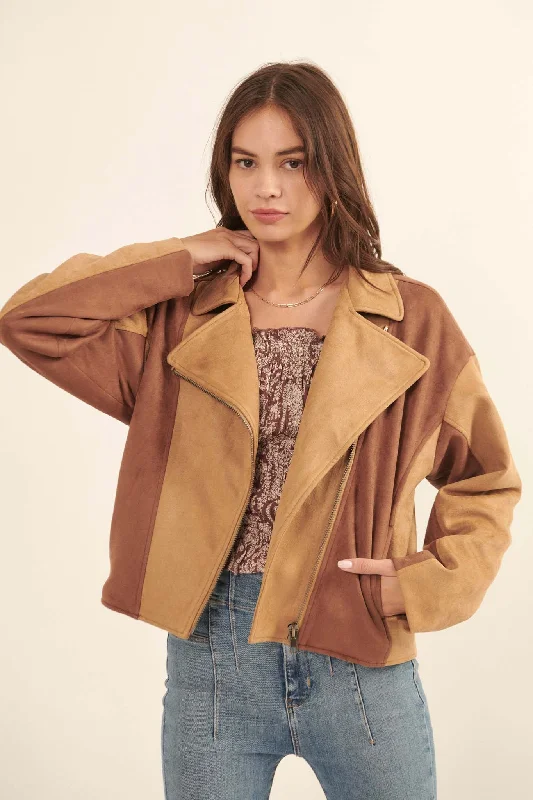 Canyon Road Colorblock Vegan Suede Moto Jacket