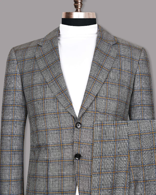 Chantelle Grey Multi-Color Windowpane Wool Rich Sports Suit