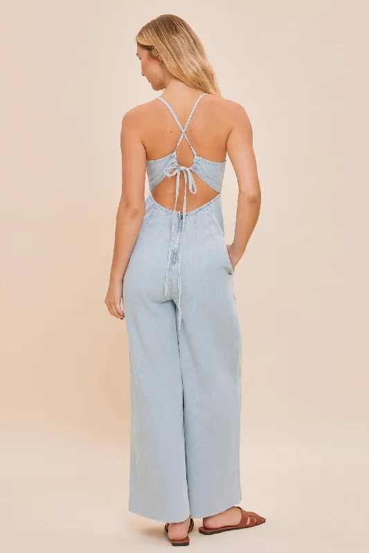 Charlie Deep V Romper in Light Denim