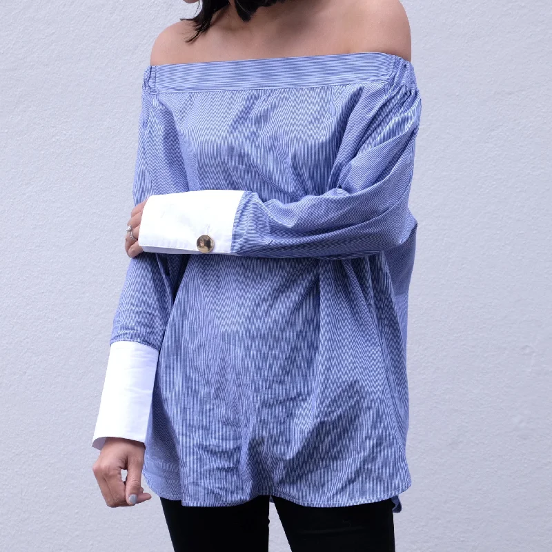 Charmayne Gold Button Off Shoulder Shirt