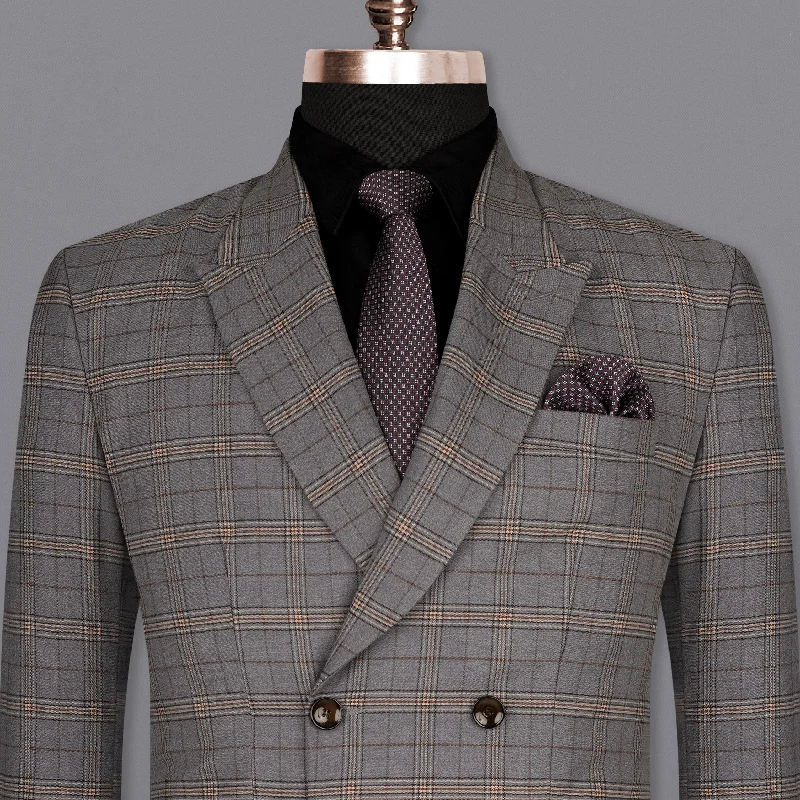 Chicago Gray Super fine Plaid Double Breasted Wool Rich Blazer