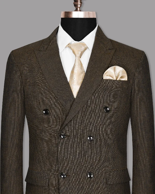 Chocolate Brown Linen Double Breasted Blazer