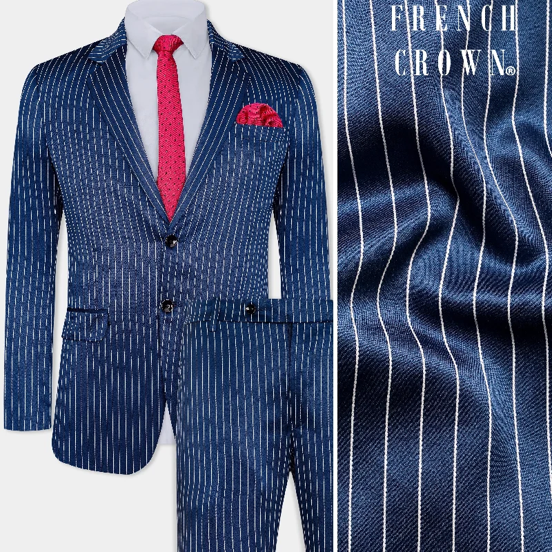 Cinder Blue and White Striped Wool Rich Suit