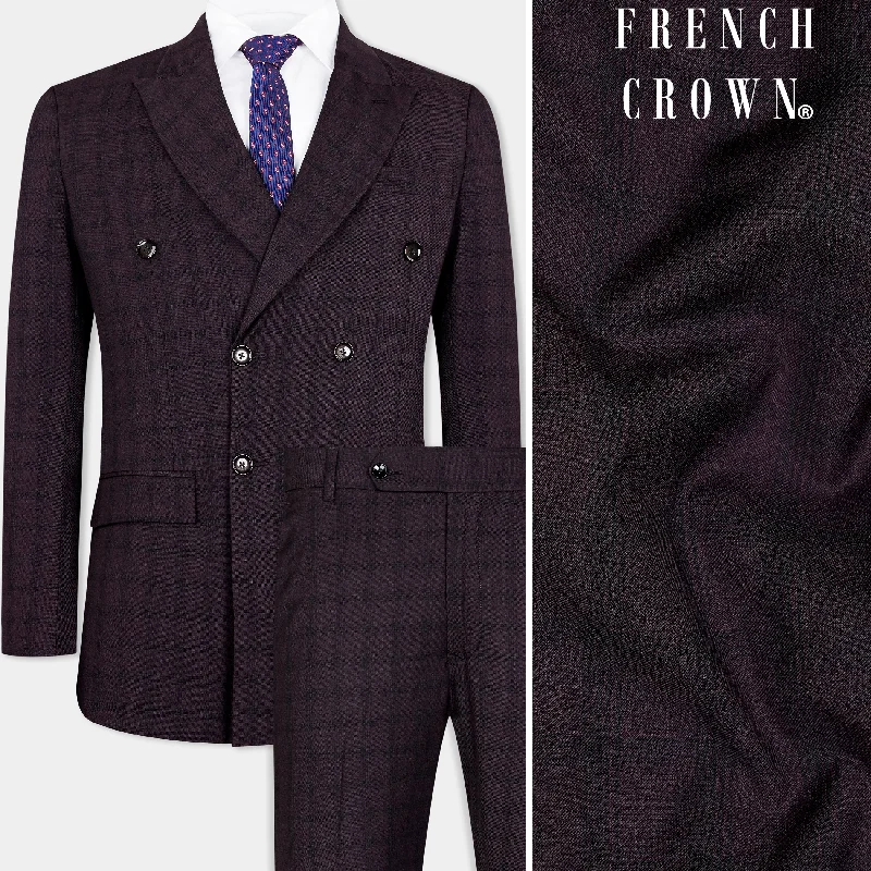 Cinder Purple Checkered Double Breasted Wool Rich Suit