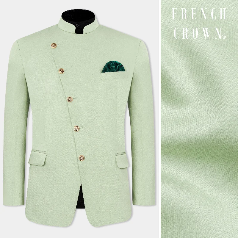 Coriander Green Premium Cotton Cross Placket Bandhgala  Stretchable Traveler Blazer