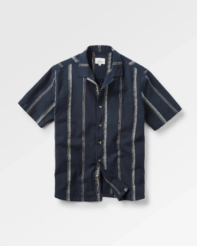 Cove Organic Cotton Short Sleeve Shirt - Deep Navy Jacquard Stripe