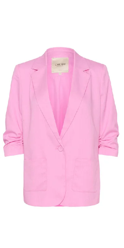 Cream Ruched Blazer, pink